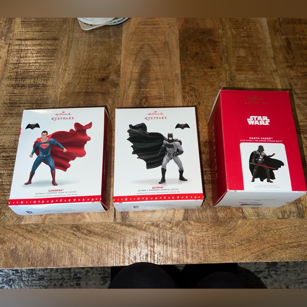 Batman, Superman, and Darth Vader Hallmark Ornaments